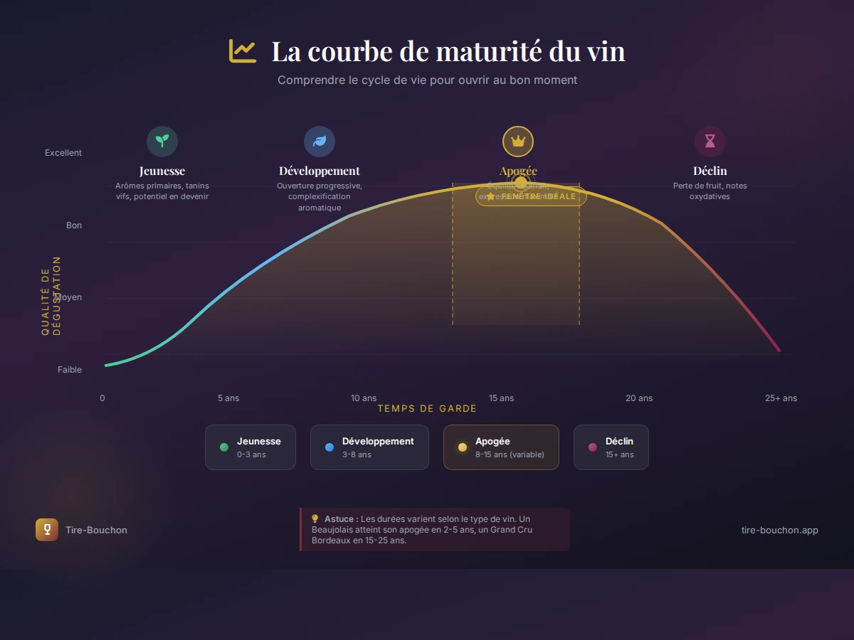 Infographie récapitulative : Quand Ouvrir son Vin ? Guide Complet de l'Apogée et de la Garde (2025)